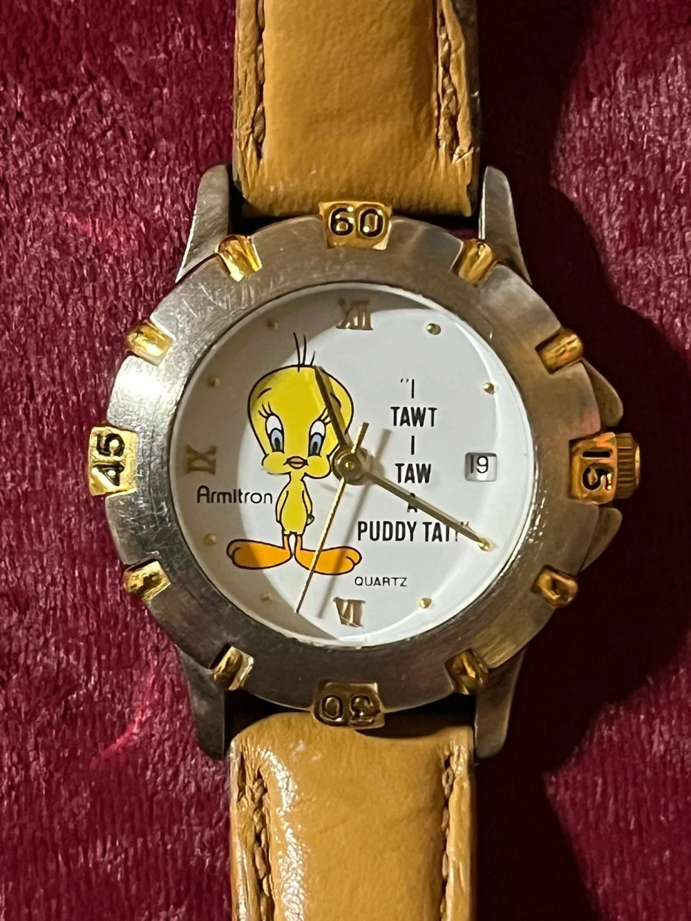 Armitron Tweety Watch with Yellow Leather Strap and Gold Accents new battery